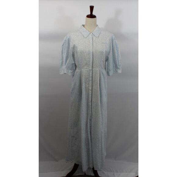 INDIA AMORY Julia SZ L Large Blue Short Sleeve Shirt Dress Blue Wisteria Floral - Picture 8 of 9